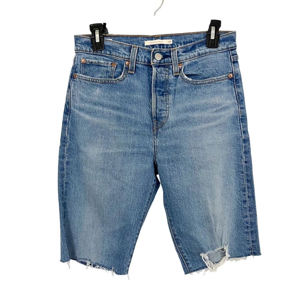 Levi's Wedgie Straight Medium Wash Denim Bermuda Mid Length Jean Shorts Size 27